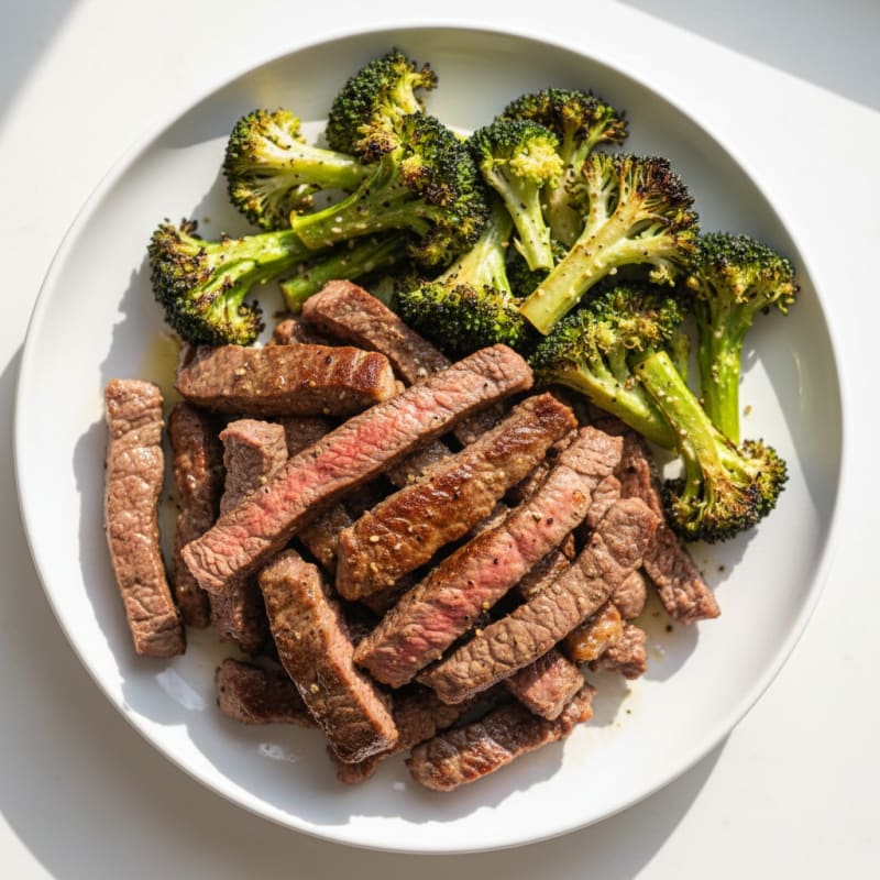 Seared Lean Beef Strips with Roasted Broccoli