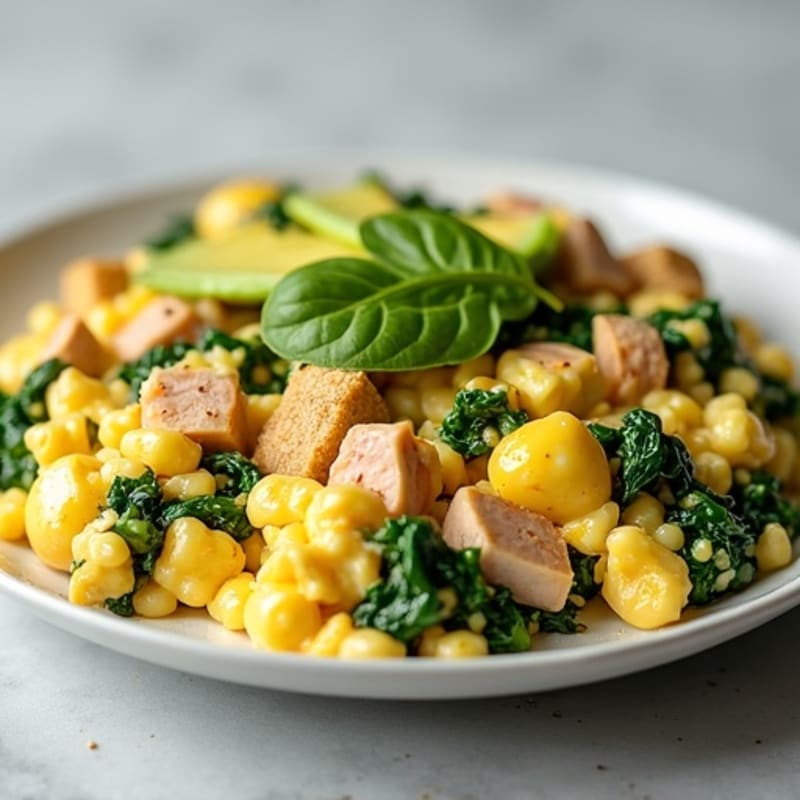 Cottage Cheese Scramble with Spinach and Smoked Turkey