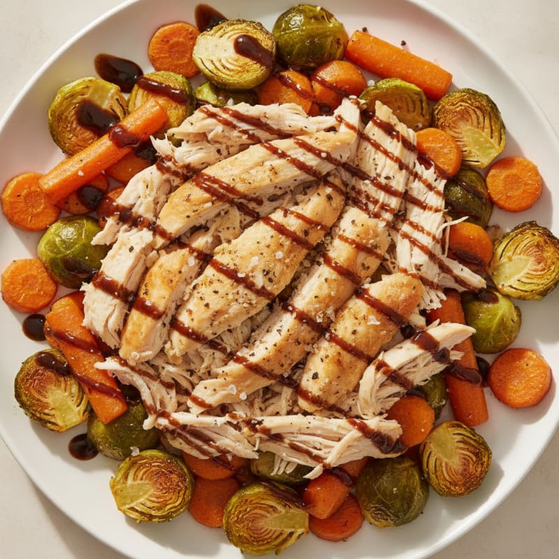 Balsamic Roasted Vegetables with Shredded Rotisserie Chicken