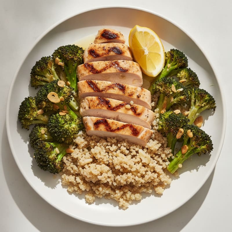 Grilled Chicken Breast with Quinoa and Roasted Broccoli