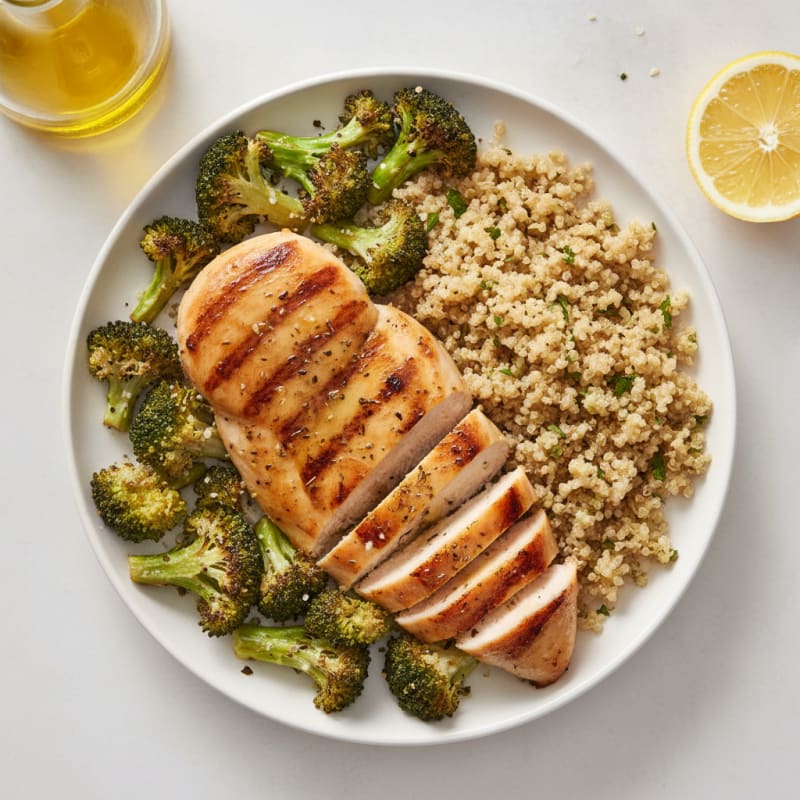 Grilled Chicken Breast with Roasted Broccoli and Quinoa