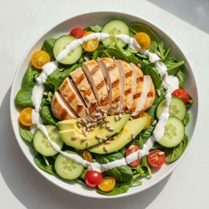 Grilled Chicken and Veggie Salad with Avocado