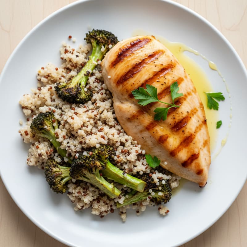 Grilled Chicken Breast with Quinoa and Roasted Broccoli