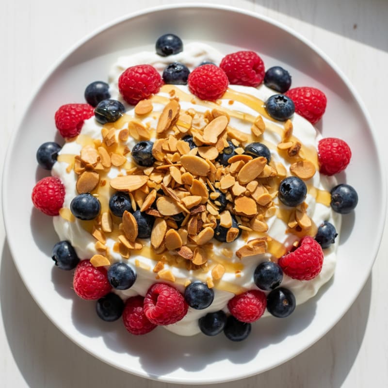 Greek Yogurt Parfait with Mixed Berries and Chopped Almonds