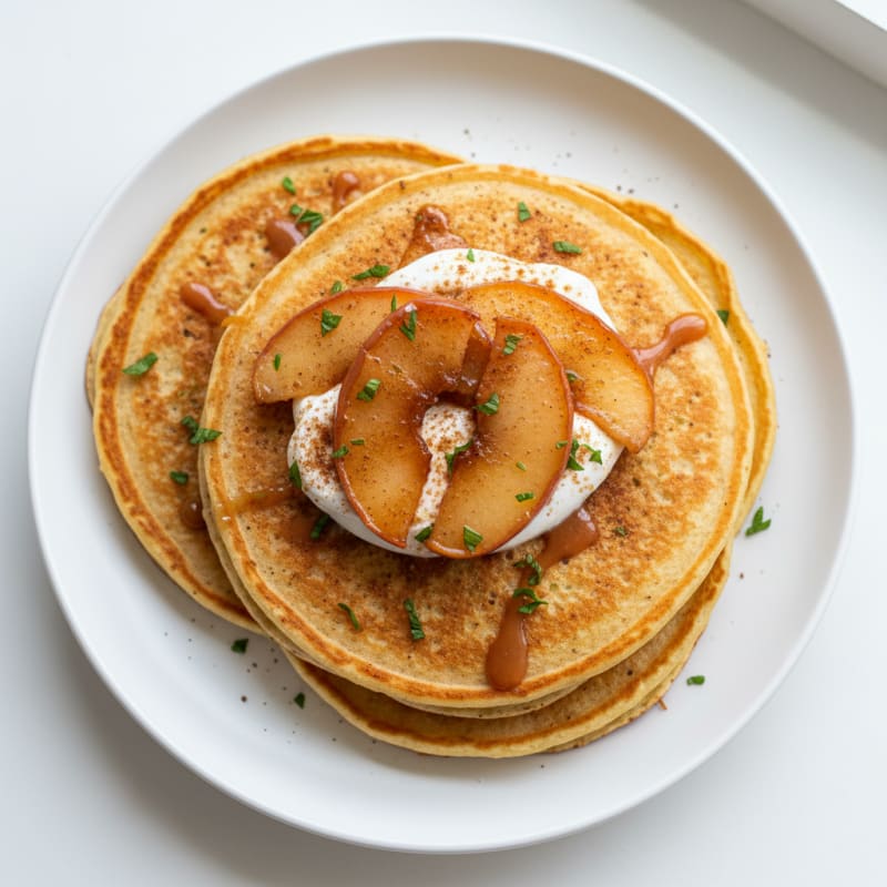 Golden Buttermilk-Style Protein Pancakes with Caramelized Apples