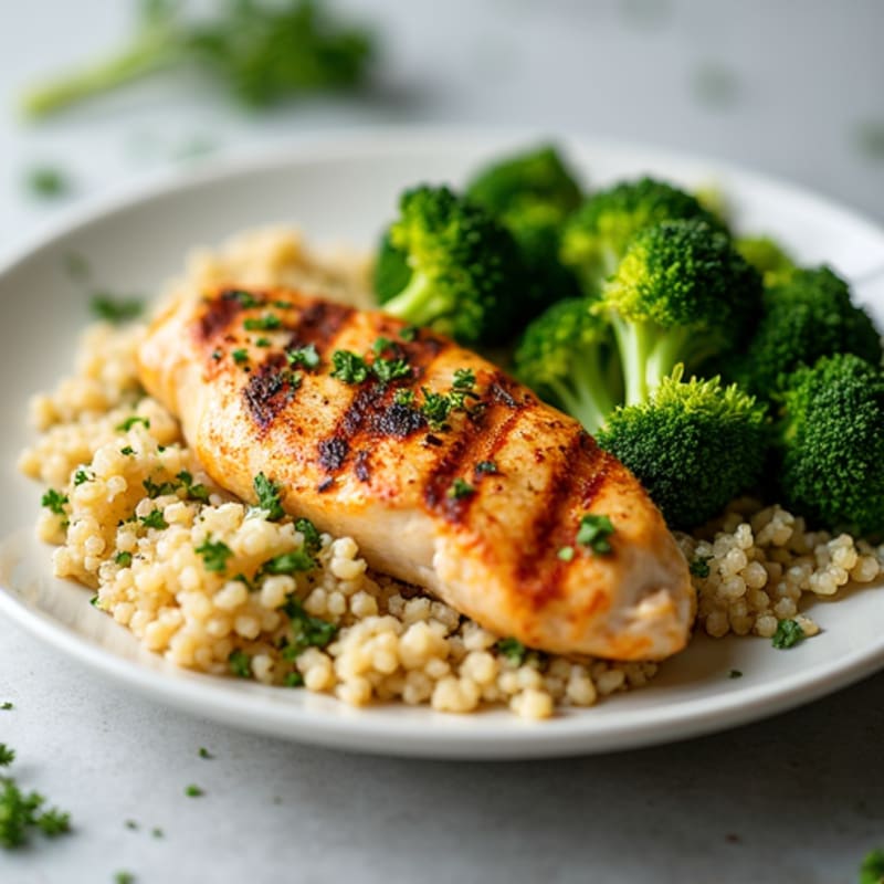 Grilled Chicken Breast with Quinoa and Steamed Broccoli