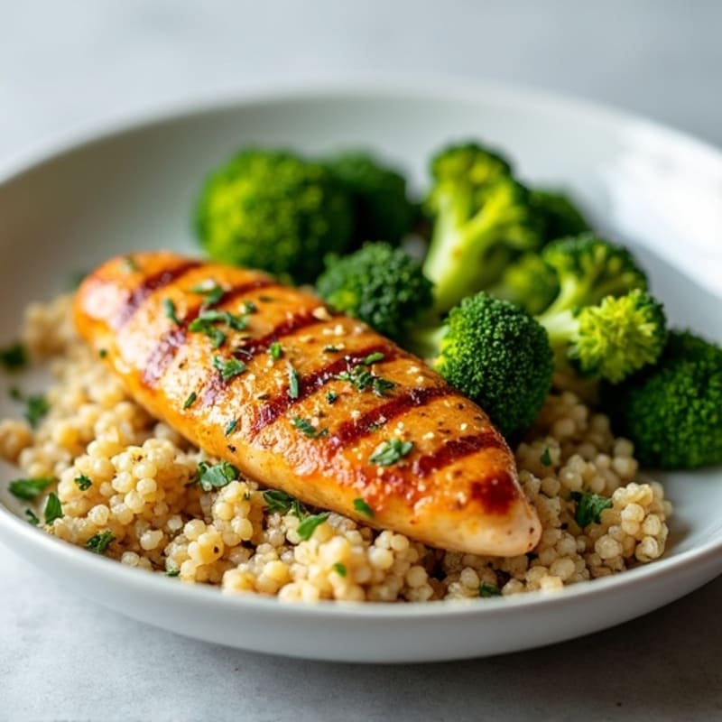 Grilled Chicken Breast with Quinoa and Steamed Broccoli