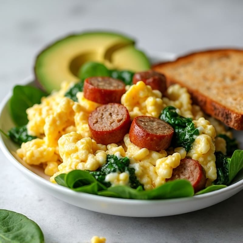 Egg White and Spinach Scramble with Turkey Sausage