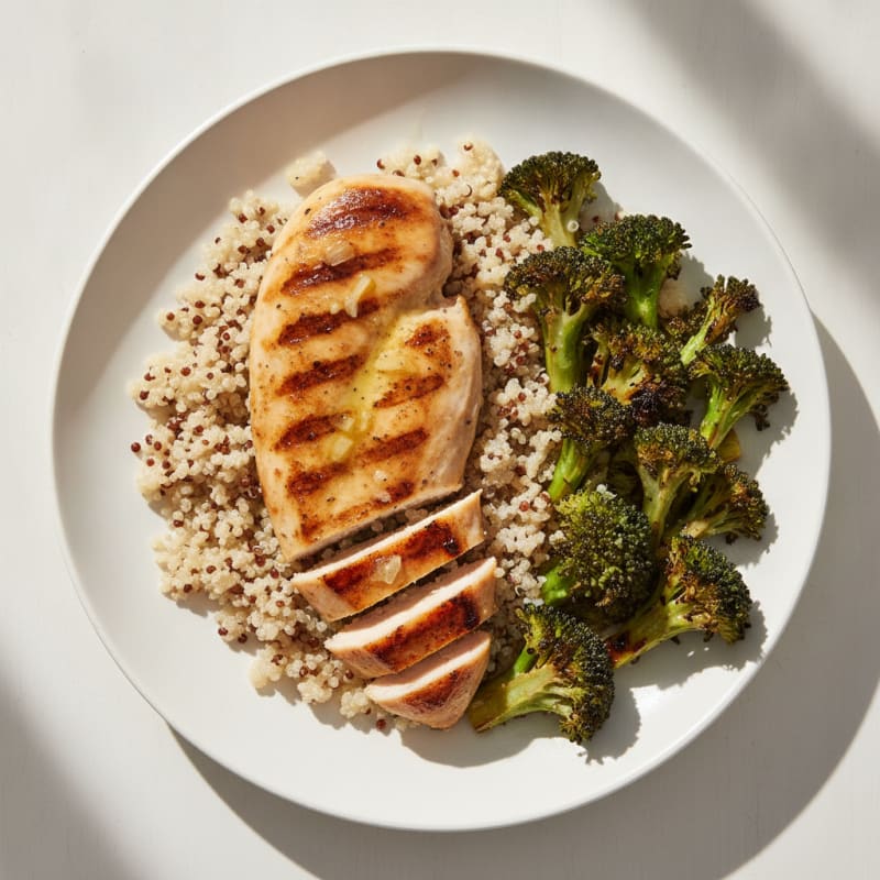 Grilled Chicken Breast with Quinoa and Roasted Broccoli