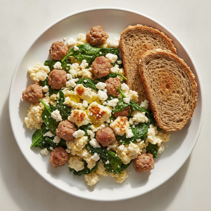 Egg White and Turkey Sausage Scramble with Spinach and Feta