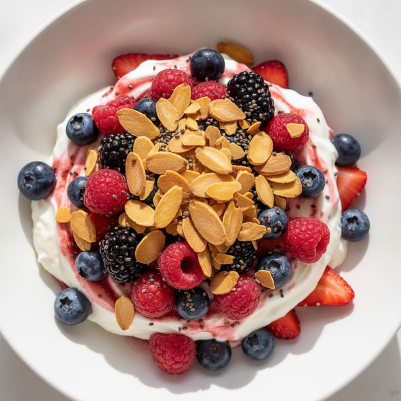 Greek Yogurt Protein Parfait with Mixed Berries and Almonds