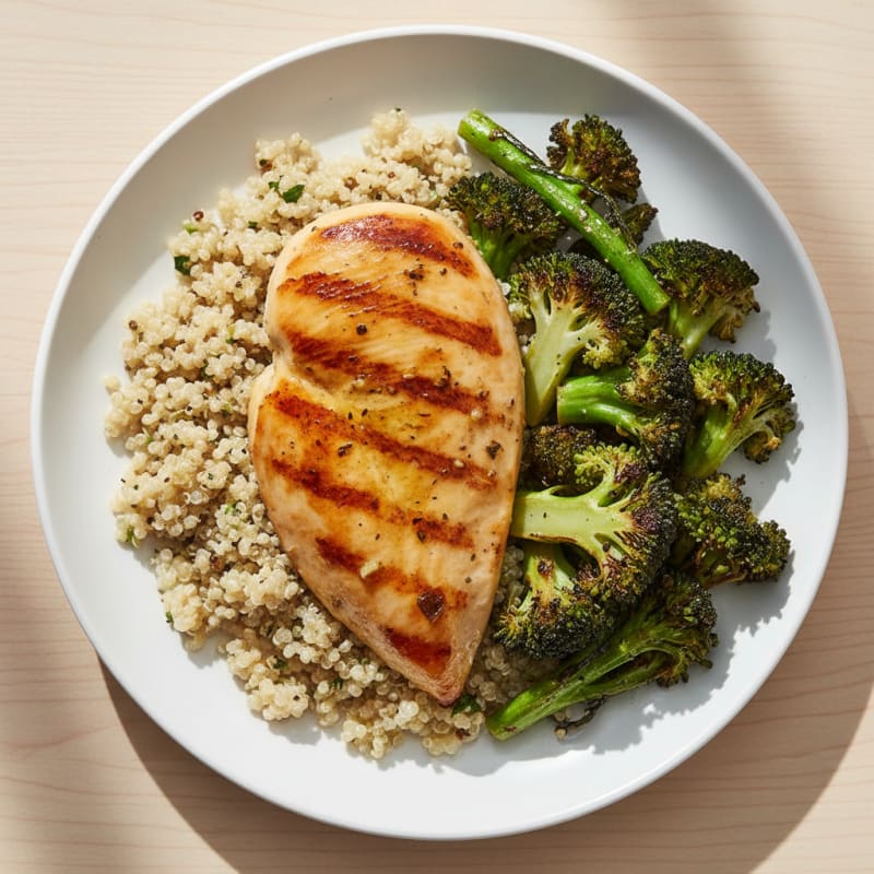 Grilled Chicken Breast with Quinoa and Roasted Broccoli