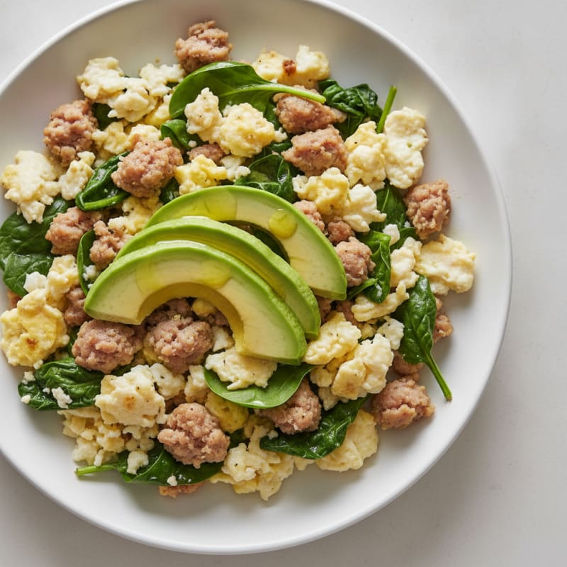Scrambled Egg Whites with Turkey Sausage and Spinach