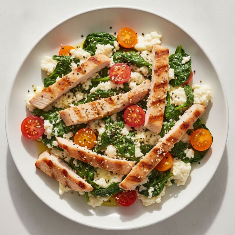 Egg White Scramble with Spinach and Grilled Turkey Breast