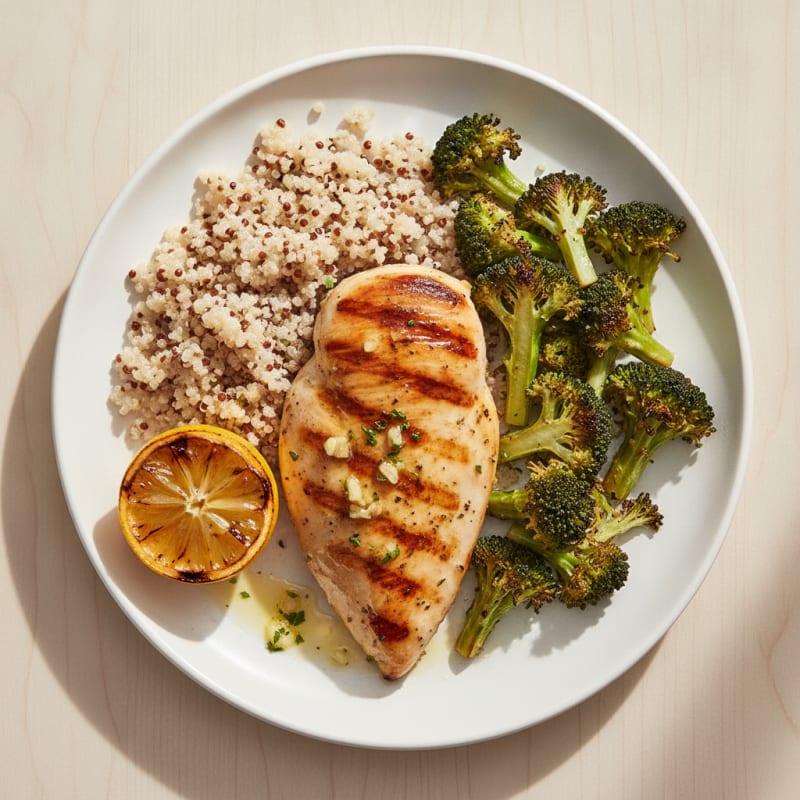 Grilled Chicken Breast with Quinoa and Roasted Broccoli