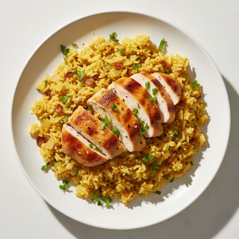 Golden Garlic Butter Rice Pilaf with Seared Chicken