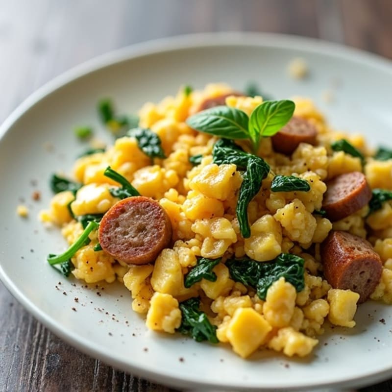 Egg White Scramble with Turkey Sausage and Spinach