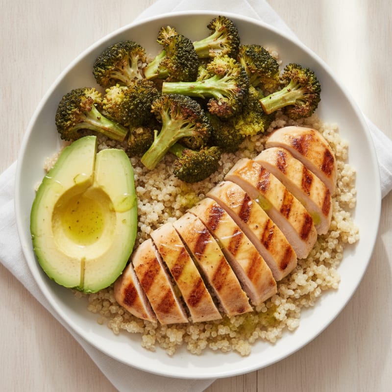 Grilled Chicken and Quinoa Bowl with Roasted Broccoli