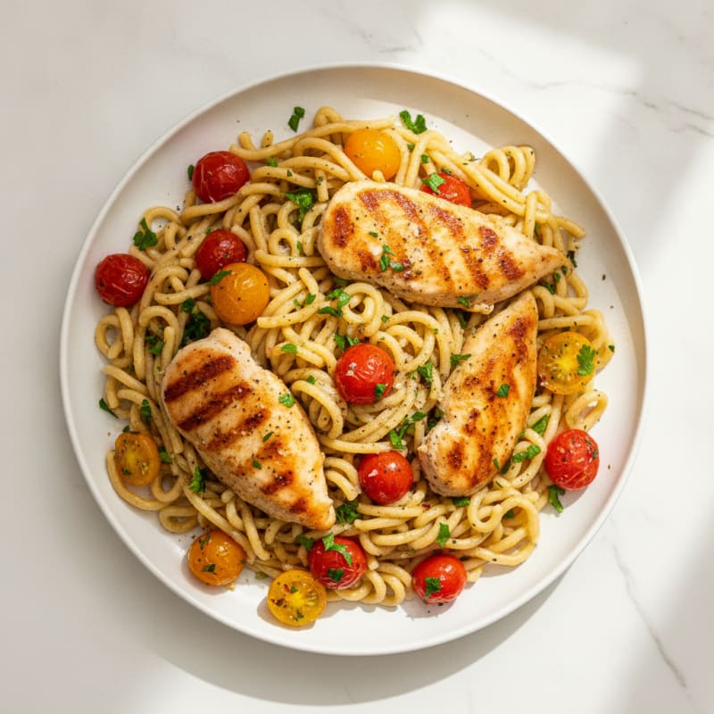 Garlic-Herb Spaghetti with Roasted Tomatoes