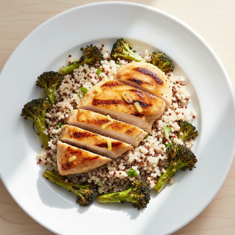 Grilled Chicken Breast with Quinoa and Roasted Broccoli