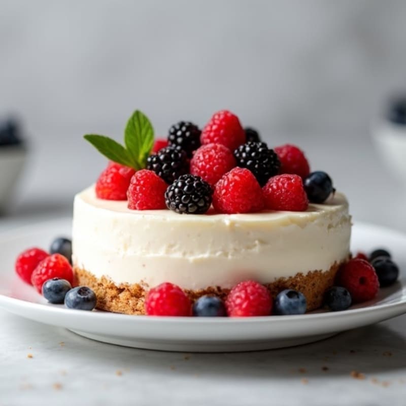 Greek Yogurt Protein Cheesecake with Mixed Berries
