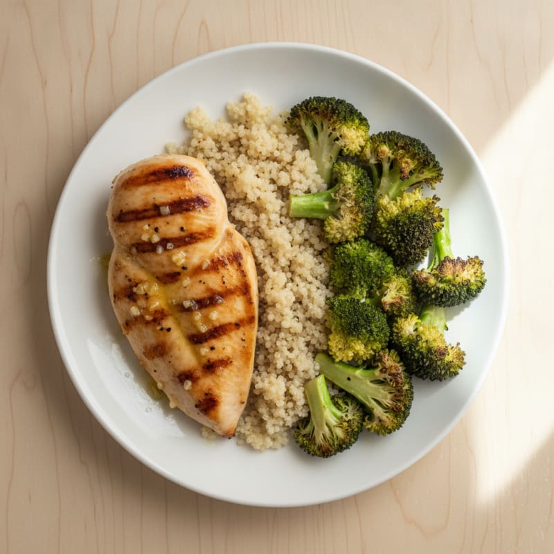 Grilled Chicken Breast with Quinoa and Roasted Broccoli