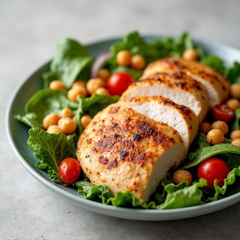 Seared Turkey Breast with Mixed Greens and Chickpea Salad