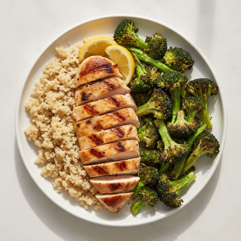 Grilled Chicken Breast with Quinoa and Roasted Broccoli