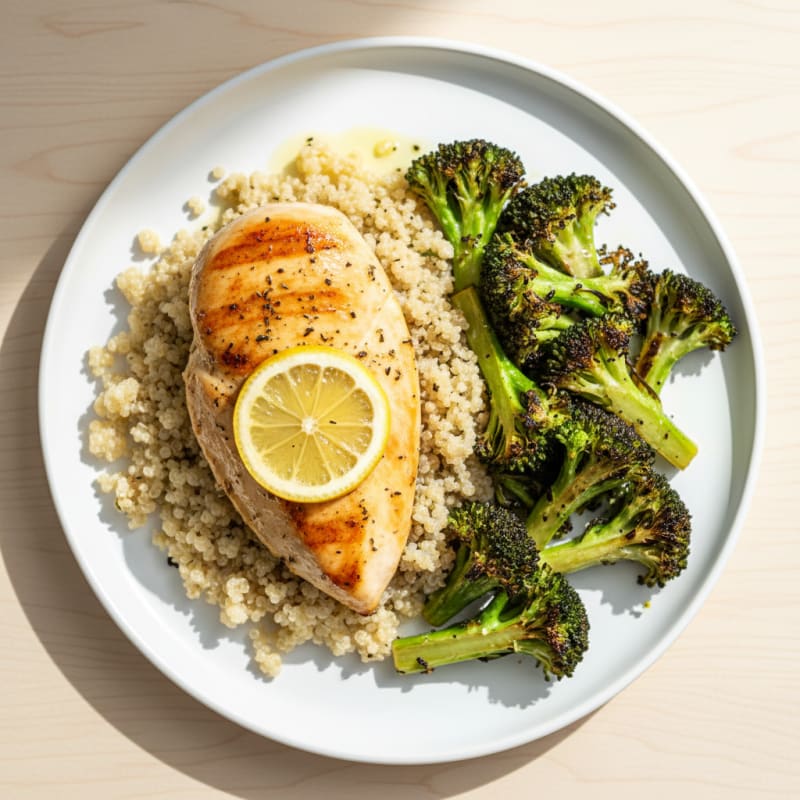 Grilled Chicken Breast with Quinoa and Roasted Broccoli
