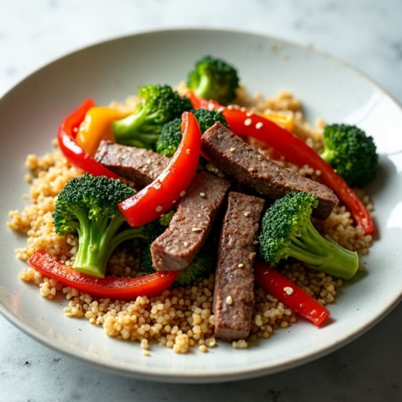 Seared Lean Beef Strips with Stir-Fried Broccoli and Bell Peppers