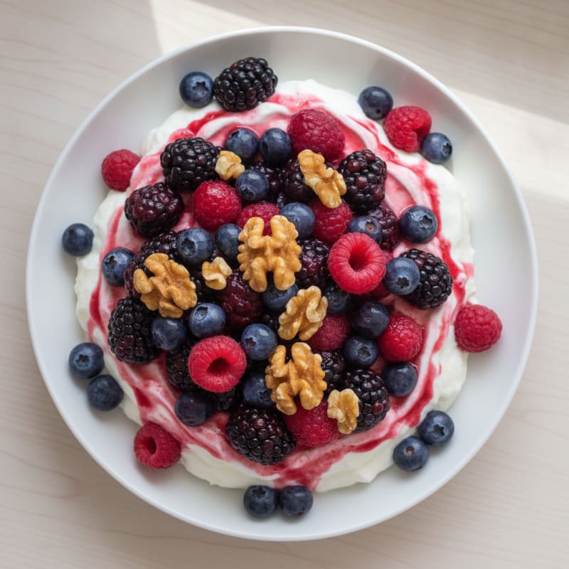 Greek Yogurt Protein Mousse with Mixed Berries