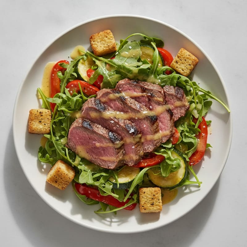 Grilled Steak and Roasted Vegetable Salad with Lemon Vinaigrette