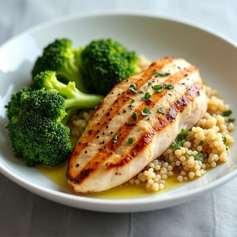 Grilled Chicken Breast with Roasted Broccoli and Quinoa