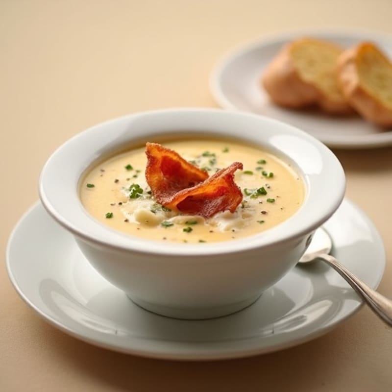 Creamy Baked Potato Soup with Crispy Turkey Bacon