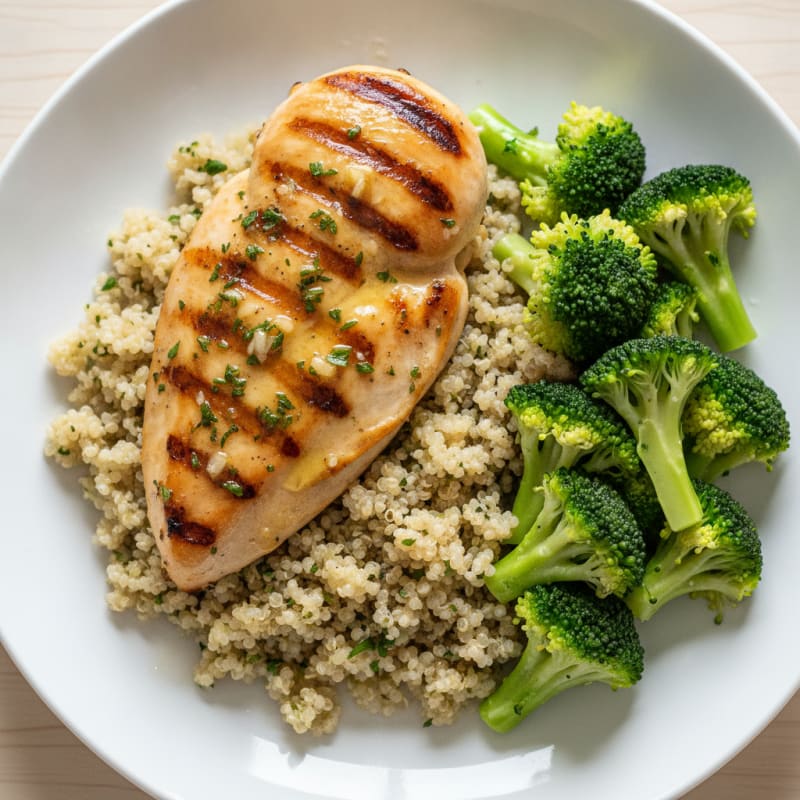 Grilled Chicken Breast with Quinoa and Steamed Broccoli