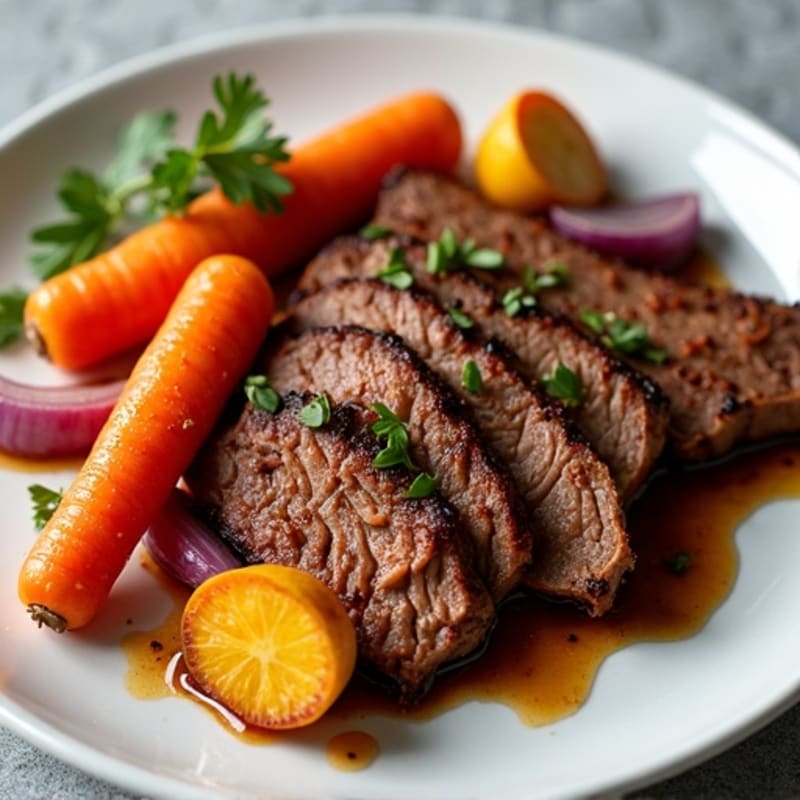 Slow-Cooked Smoky Brisket with Roasted Root Vegetables