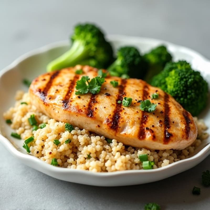 Grilled Chicken Breast with Quinoa and Roasted Broccoli