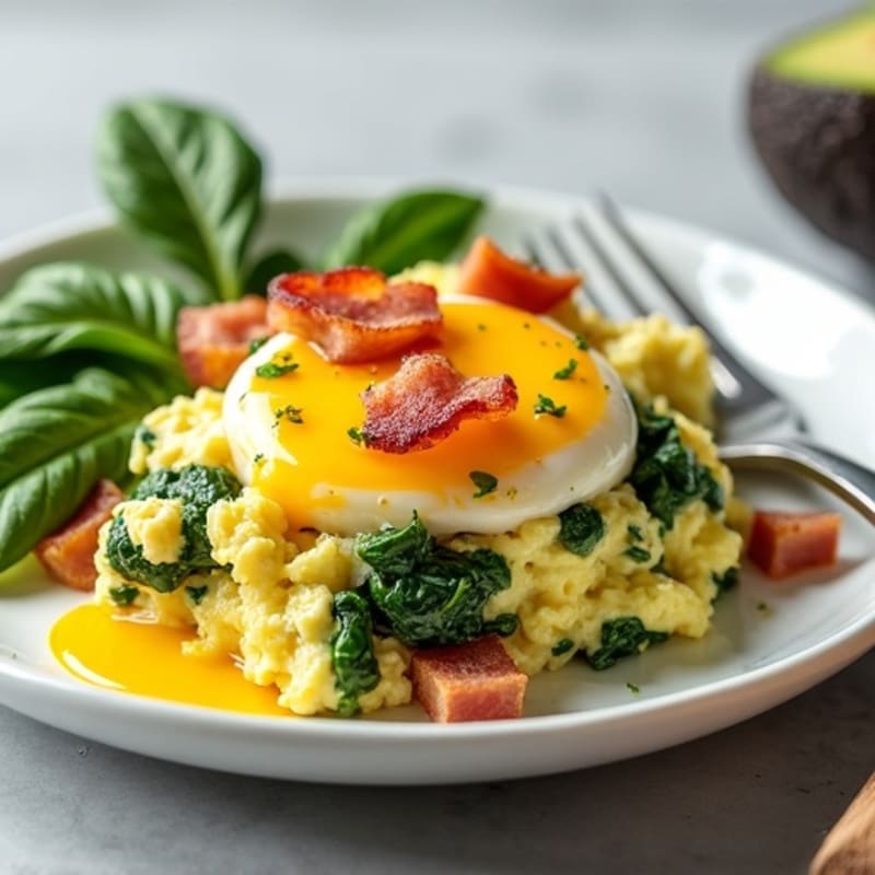Cottage Cheese Egg Scramble with Spinach and Turkey Bacon