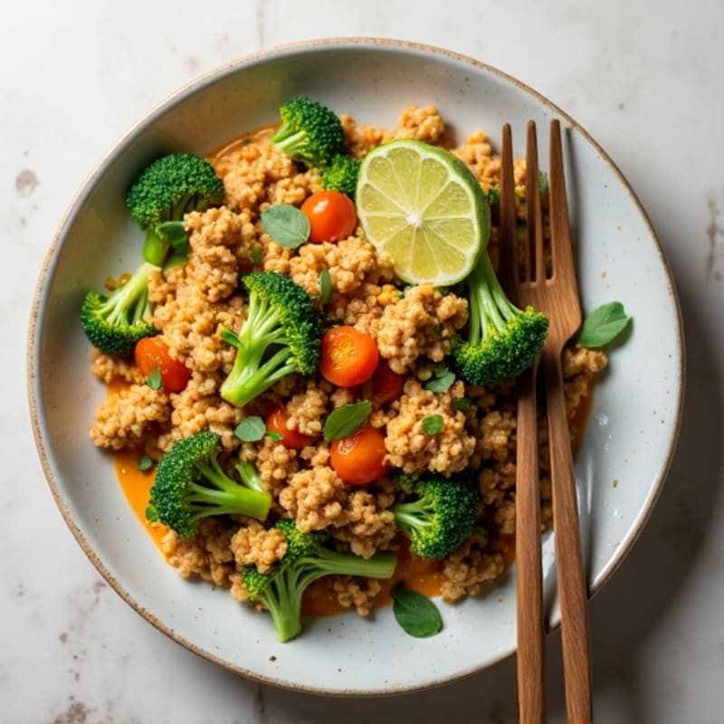 Creamy Thai Coconut Ground Turkey Stir-Fry with Crispy Broccolini