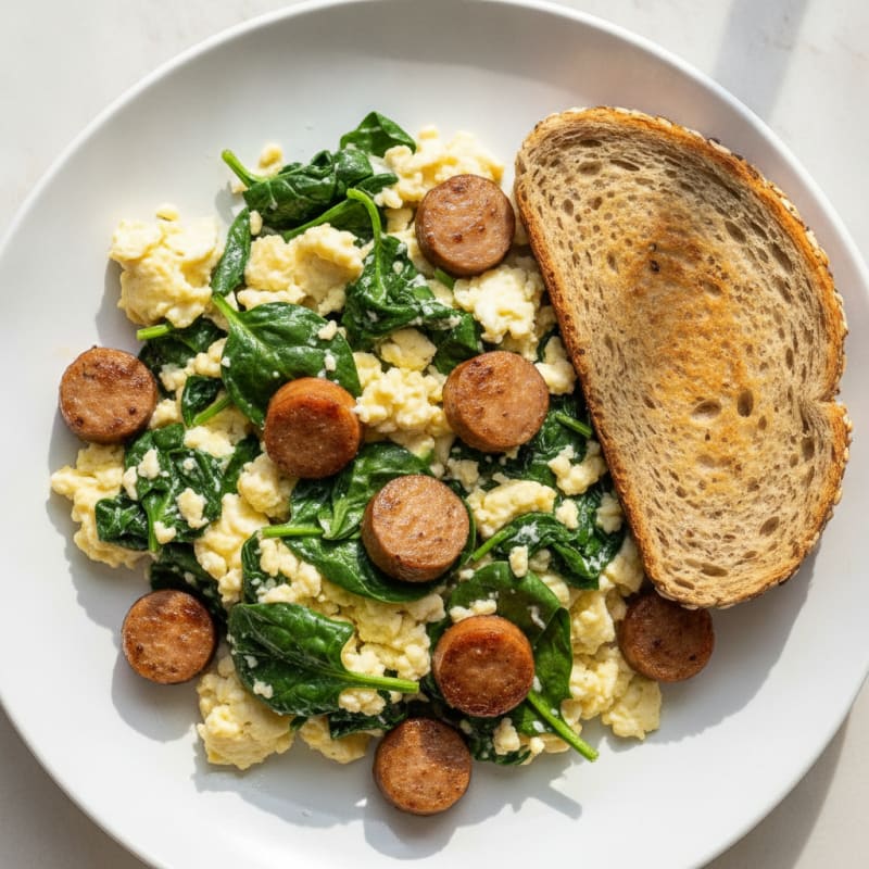Egg White Spinach Scramble with Turkey Sausage