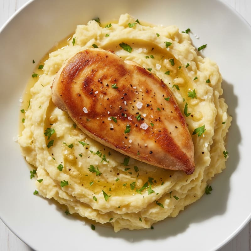 Buttery Garlic Parmesan Mashed Potatoes with Roasted Chicken