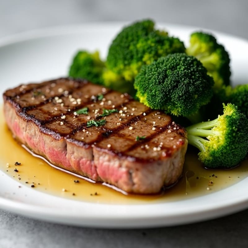 Pan-Seared Steak with Roasted Garlic Broccoli