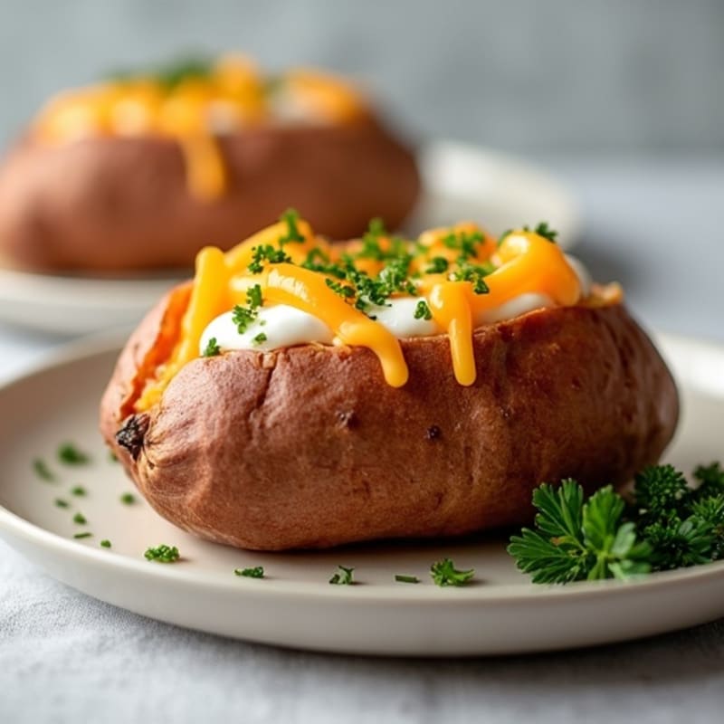 Sweet Potato Stuffed with Crispy Lean Bacon and Creamy Cheesy Herbs