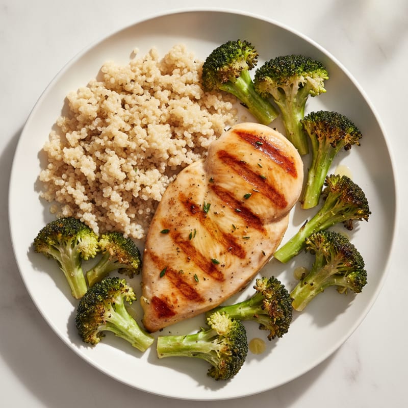 Grilled Chicken Breast with Quinoa and Roasted Broccoli