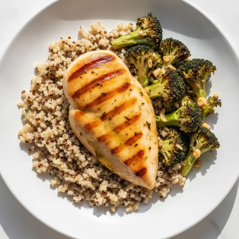 Grilled Chicken Breast with Quinoa and Roasted Broccoli