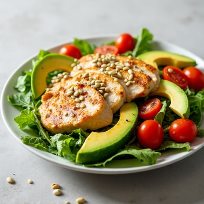 Grilled Chicken Salad with Avocado and Crunchy Seeds