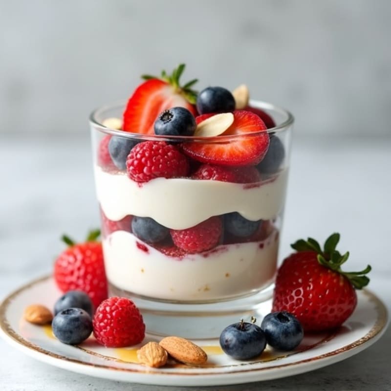 Greek Yogurt Protein Parfait with Mixed Berries and Almonds