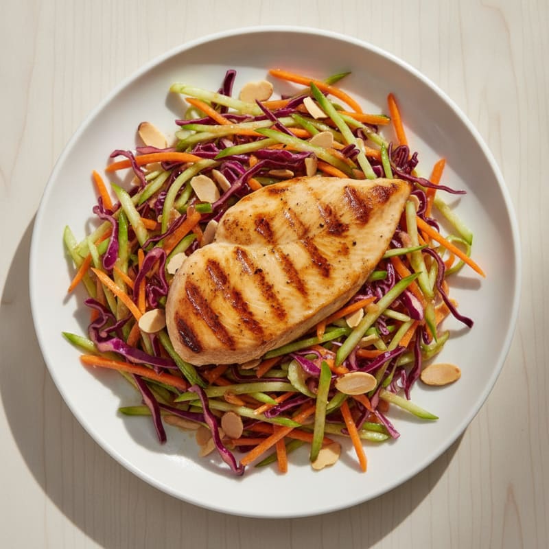 Grilled Chicken Breast with Crunchy Shredded Cabbage Salad