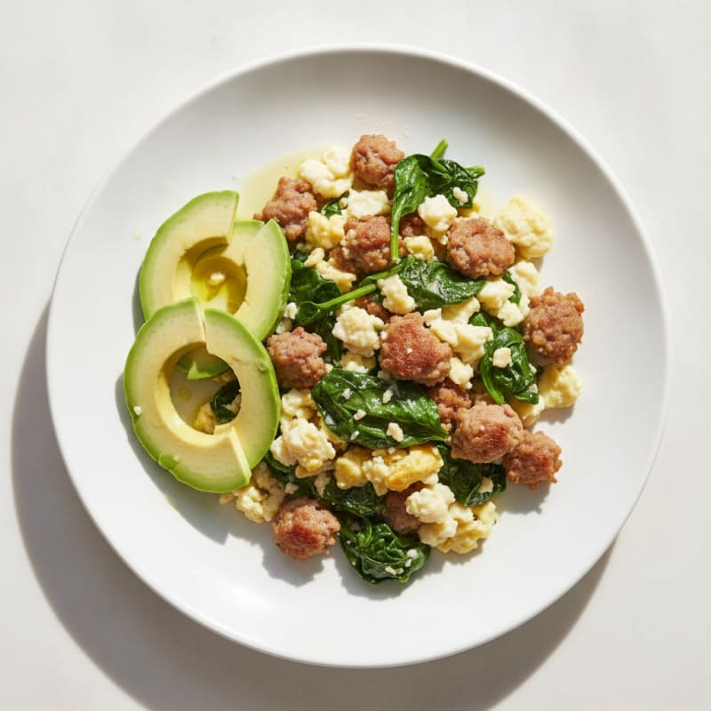 Egg White Scramble with Turkey Sausage and Spinach