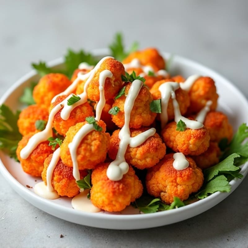 Crispy Buffalo Cauliflower with Ranch Drizzle